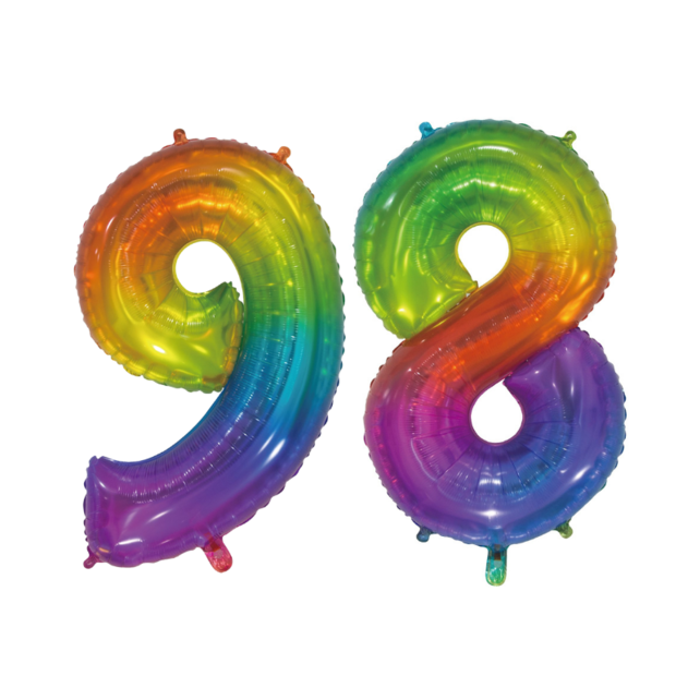 Folieballon 98 jaar Regenboog 76cm