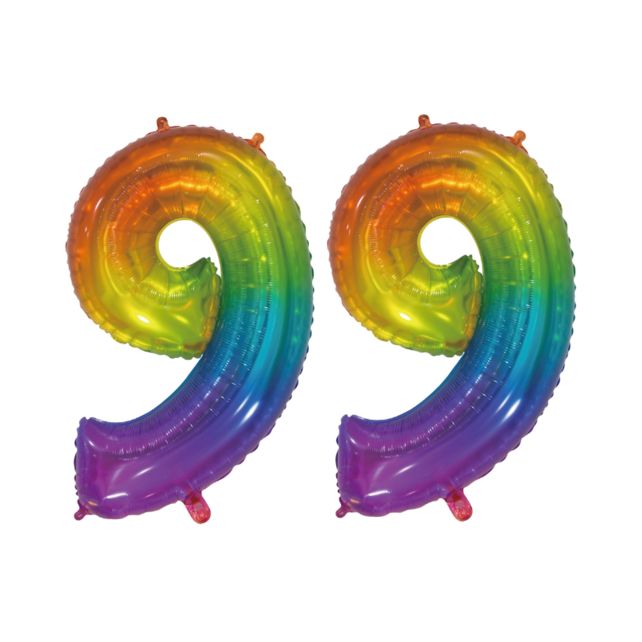 Folieballon 99 jaar Regenboog 76cm