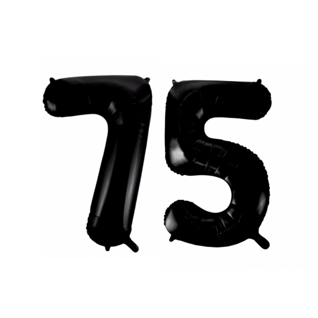 Folieballon 75 jaar zwart 86cm