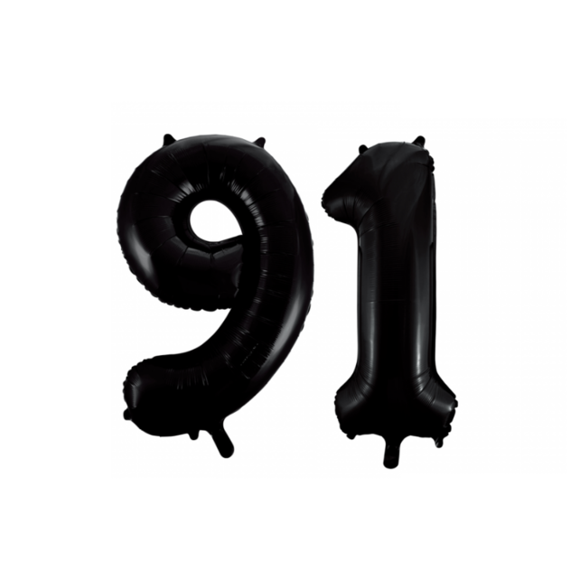 Folieballon 91 jaar zwart 41cm