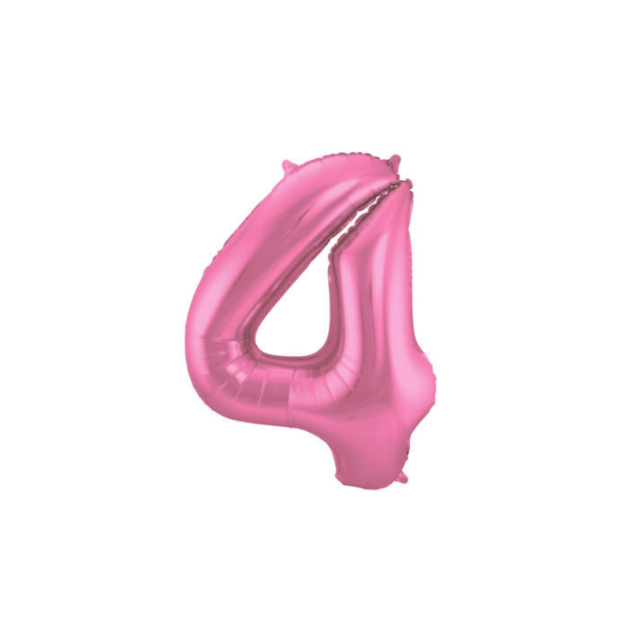 Folieballon 4 jaar metallic roze mat 86cm