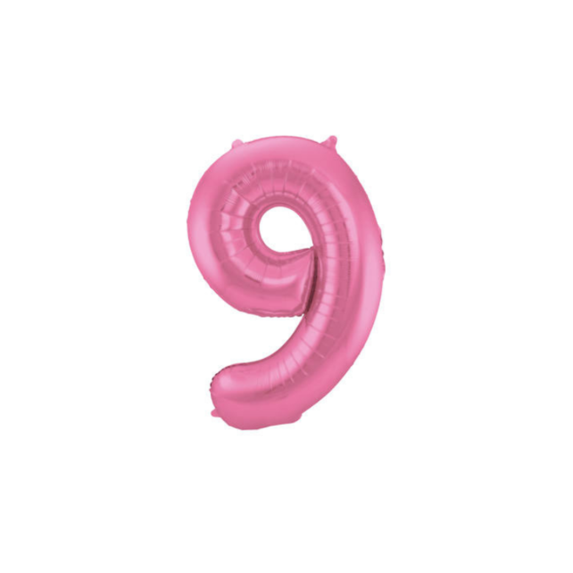 Folieballon 9 jaar metallic roze mat 86cm Folieballon 9 jaar metallic roze mat 86cm