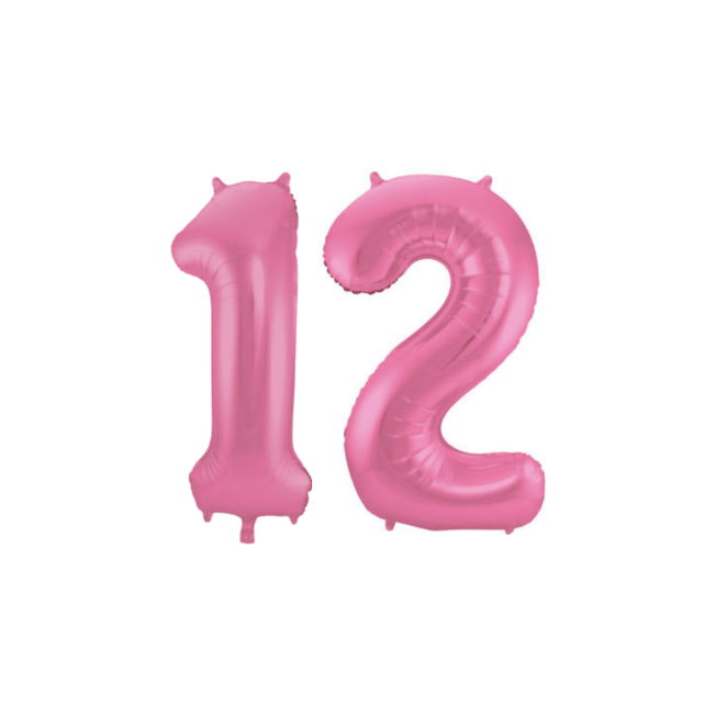 Folieballon 12 jaar metallic roze mat 86cm Folieballon 12 jaar metallic roze mat 86cm