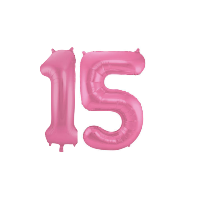 Folieballon 15 jaar metallic roze mat 86cm