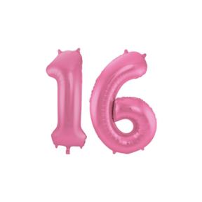 Folieballon 16 jaar metallic roze mat 86cm