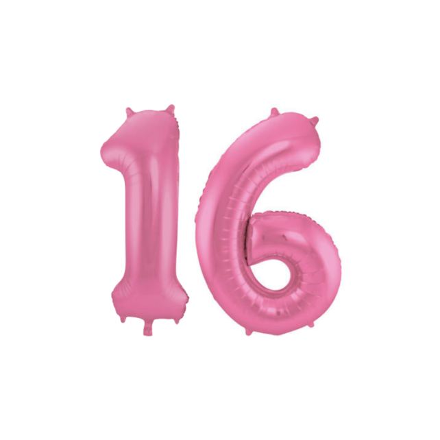 Folieballon 16 jaar metallic roze mat 86cm Folieballon 16 jaar metallic roze mat 86cm