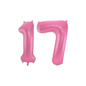 Folieballon 17 jaar metallic roze mat 86cm