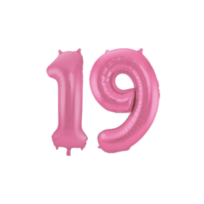 Folieballon 19 jaar metallic roze mat 86cm