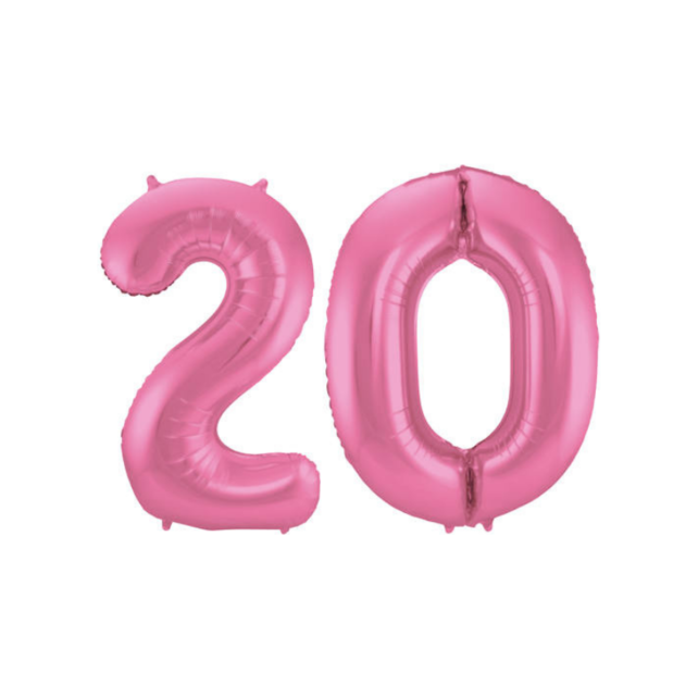 Folieballon 20 jaar metallic roze mat 86cm