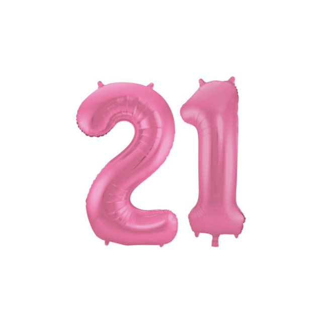 Folieballon 21 jaar metallic roze mat 86cm