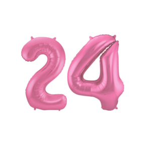 Folieballon 24 jaar metallic roze mat 86cm