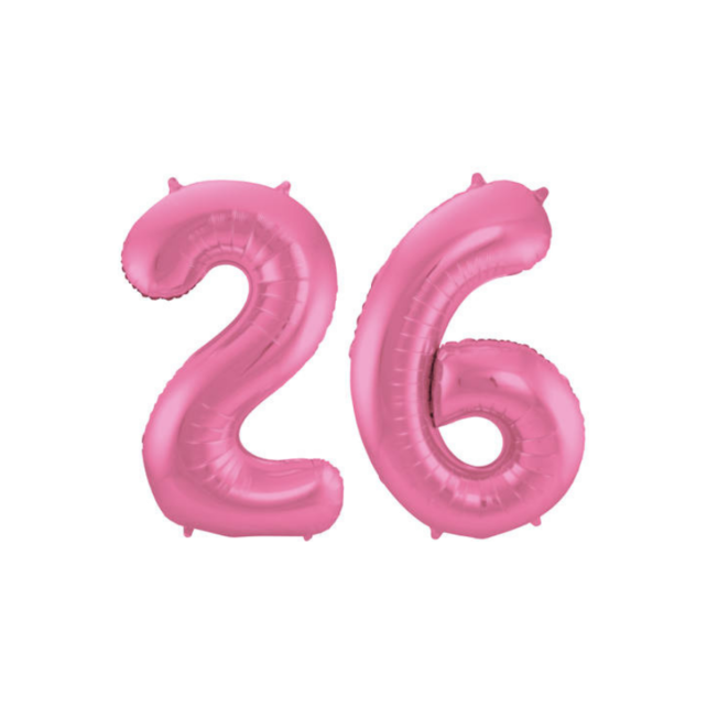 Folieballon 26 jaar metallic roze mat 86cm