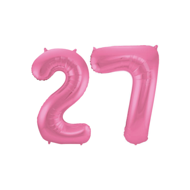 Folieballon 27 jaar metallic roze mat 86cm