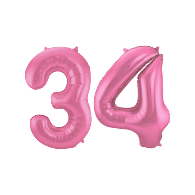 Folieballon 34 jaar metallic roze mat 86cm