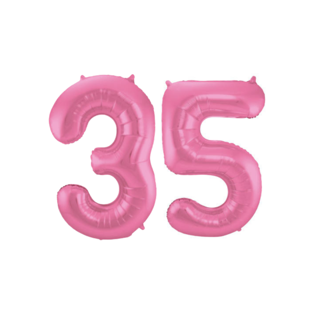 Folieballon 35 jaar metallic roze mat 86cm
