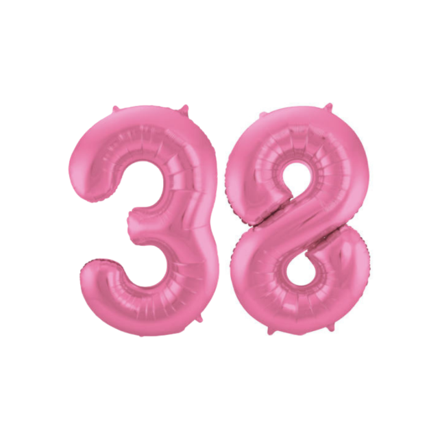 Folieballon 38 jaar metallic roze mat 86cm