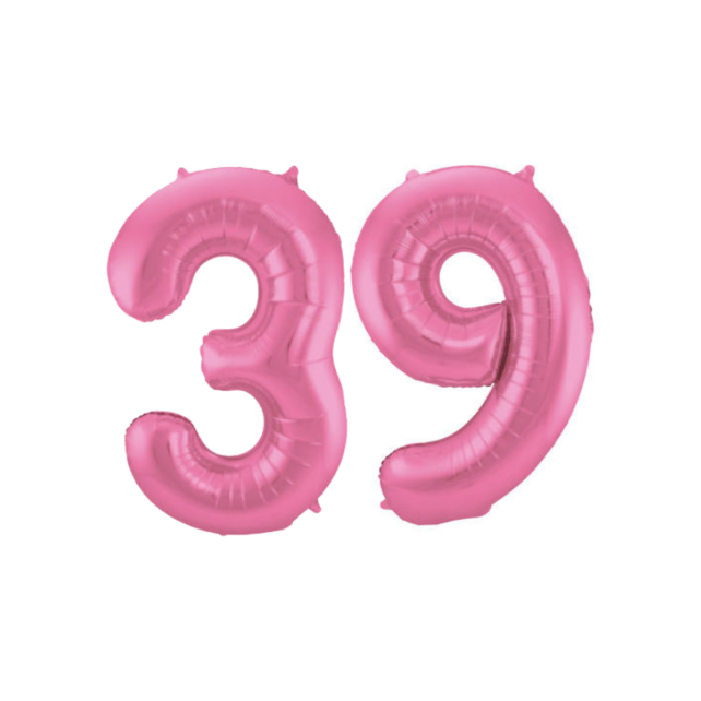 Folieballon 39 jaar metallic roze mat 86cm