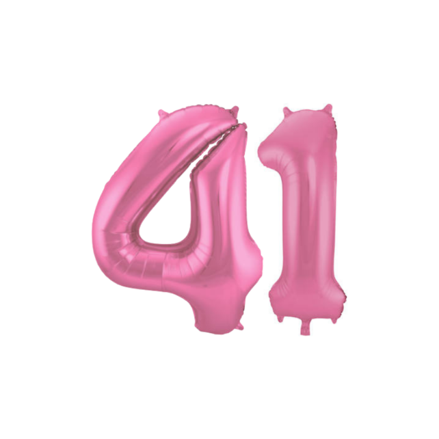 Folieballon 41 jaar metallic roze mat 86cm
