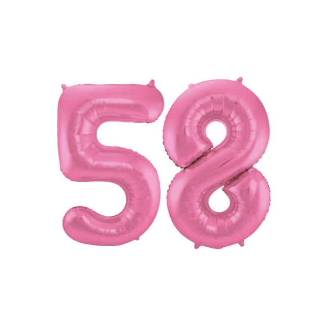 Folieballon 58 jaar metallic roze mat 86cm
