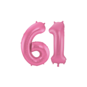 Folieballon 61 jaar metallic roze mat 86cm