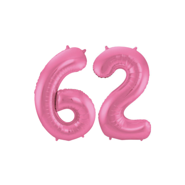 Folieballon 62 jaar metallic roze mat 86cm