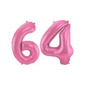 Folieballon 64 jaar metallic roze mat 86cm