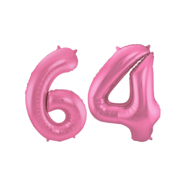 Folieballon 64 jaar metallic roze mat 86cm
