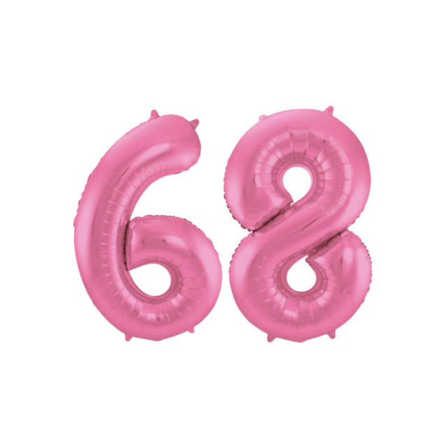 Folieballon 68 jaar metallic roze mat 86cm