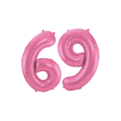 Folieballon 69 jaar metallic roze mat 86cm