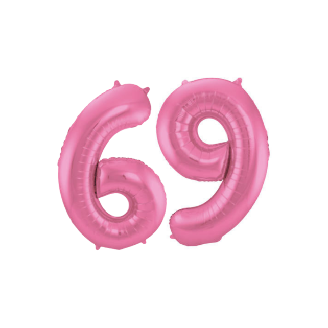Folieballon 69 jaar metallic roze mat 86cm