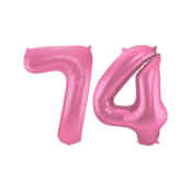 Folieballon 74 jaar metallic roze mat 86cm