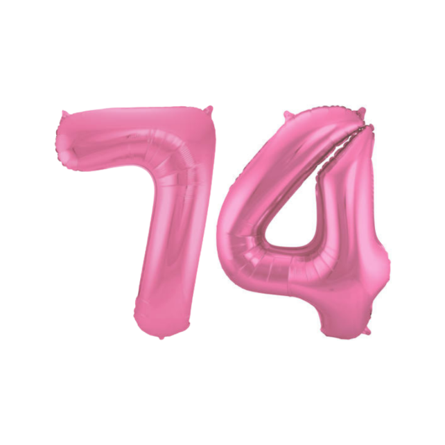 Folieballon 74 jaar metallic roze mat 86cm