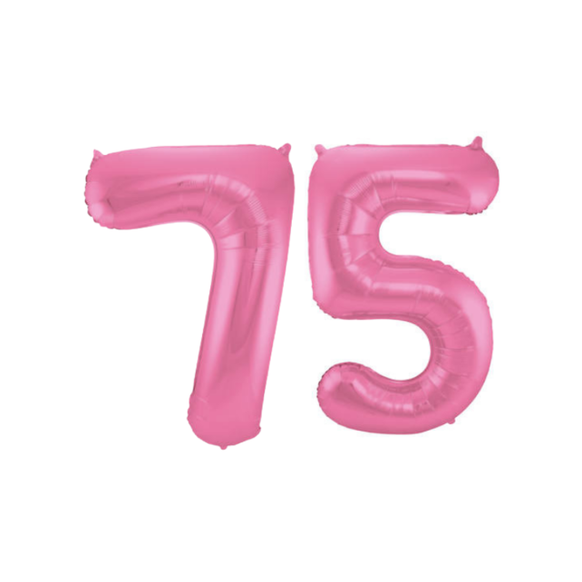 Folieballon 75 jaar metallic roze mat 86cm
