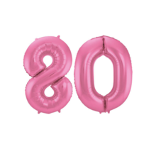 Folieballon 80 jaar metallic roze mat 86cm