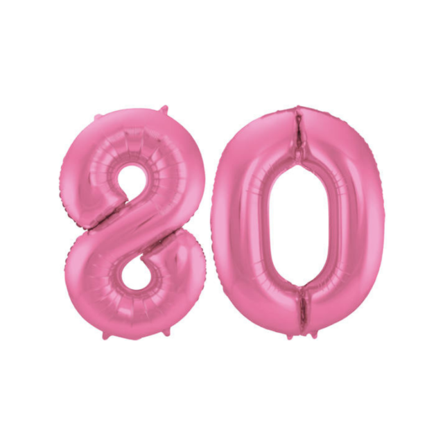 Folieballon 80 jaar metallic roze mat 86cm