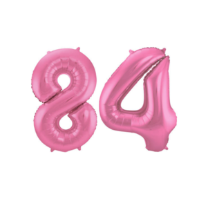 Folieballon 84 jaar metallic roze mat 86cm