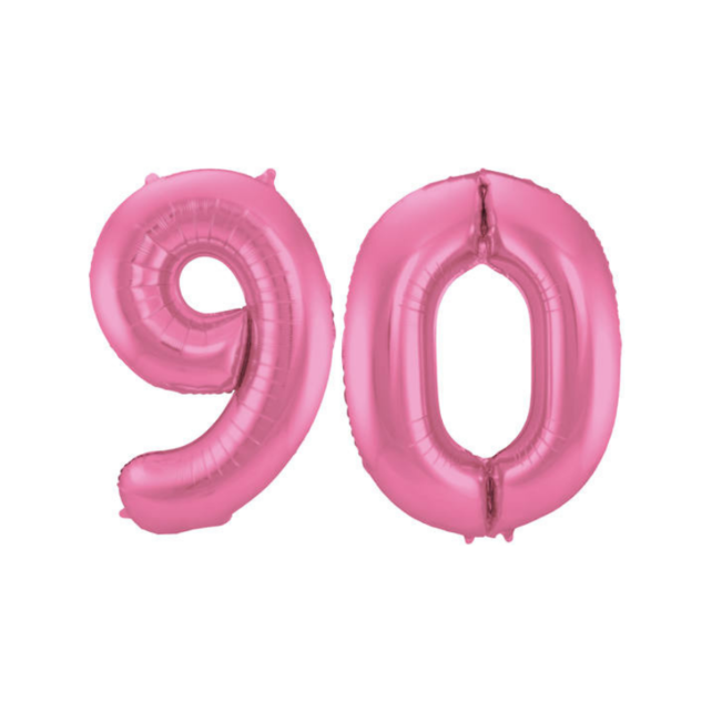 Folieballon 90 jaar metallic roze mat 86cm