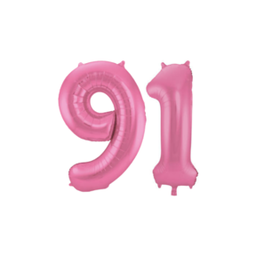Folieballon 91 jaar metallic roze mat 86cm