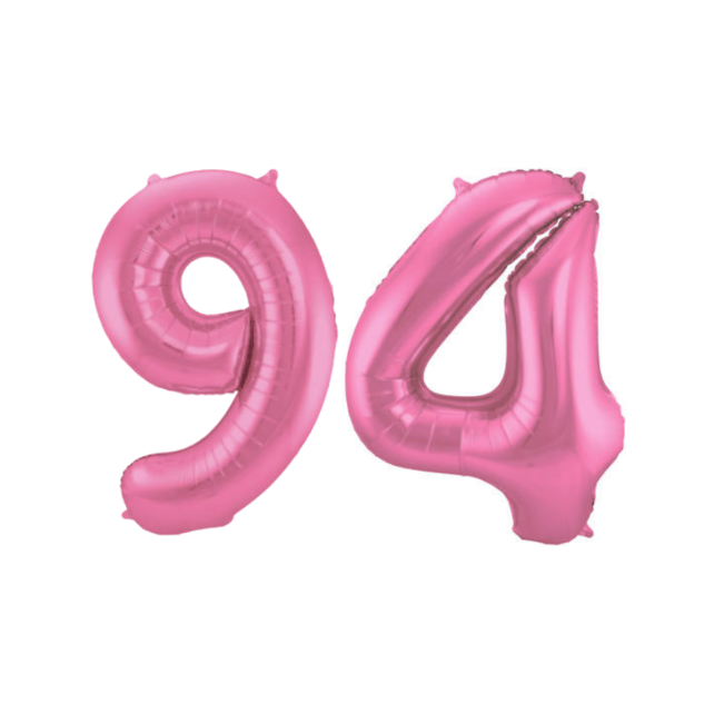 Folieballon 94 jaar metallic roze mat 86cm