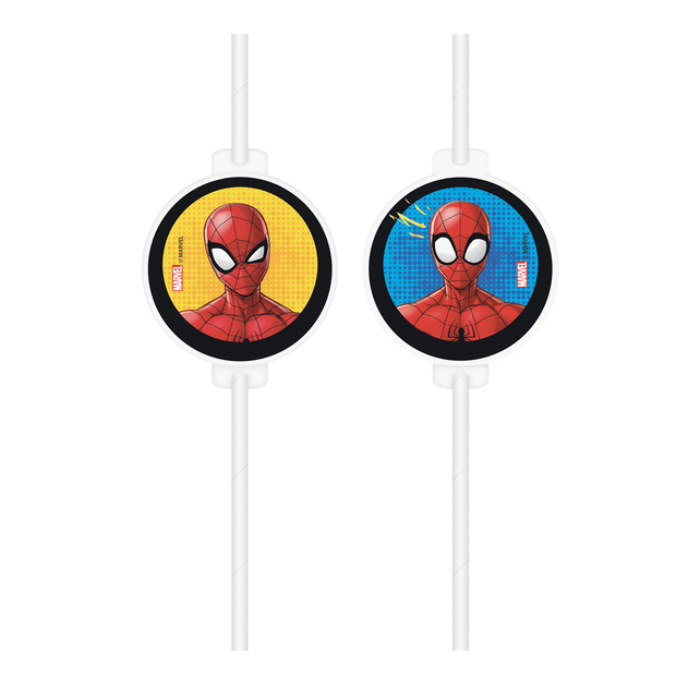 Spiderman papieren rietjes 4 stuks met afbeelding