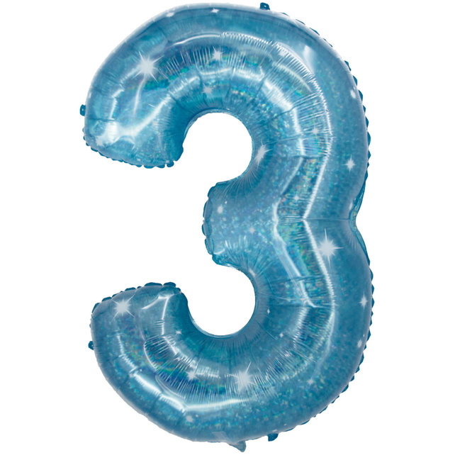 Folieballon Cijfer 3 Galactic Aqua - 101 cm