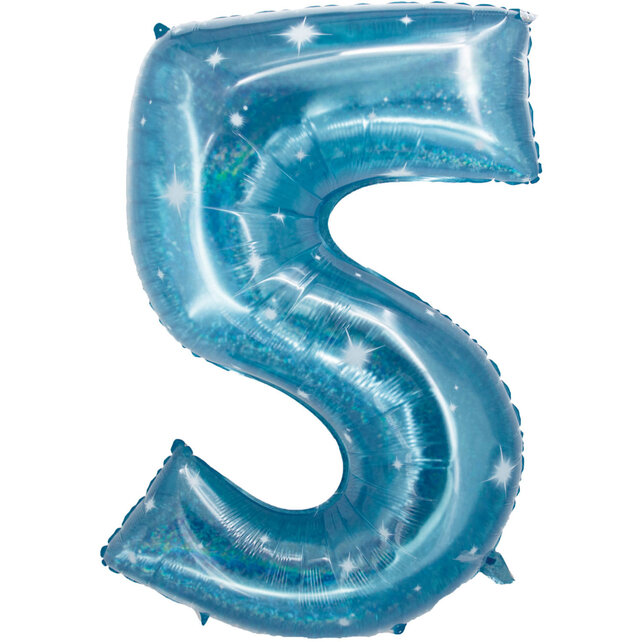 Folieballon Cijfer 5 Galactic Aqua - 101 cm