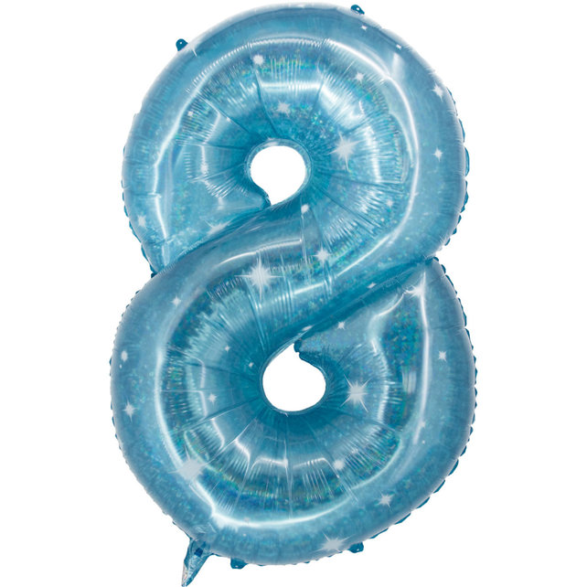 Folieballon Cijfer 8 Galactic Aqua - 101 cm