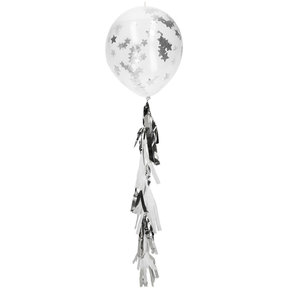 Ballonnen met Sterren Confetti 30cm en Tassel Slinger Zilver - 3 stuks