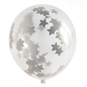 Ballonnen met Sterren Confetti 30cm en Tassel Slinger Zilver - 3 stuks