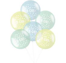 Ballonnen XL Pastel 'Happy B-day' Blauw 48cm - 6 stuks