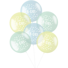 Ballonnen XL Pastel 'Happy B-day' Blauw 48cm - 6 stuks