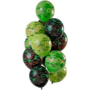 Ballonnen 'Happy Birthday' Camouflage 30cm - 12 stuks