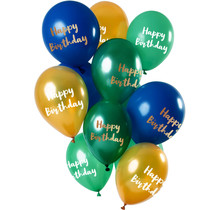 Ballonnen 'Happy Birthday' Groen-Goud 30cm - 12 stuks