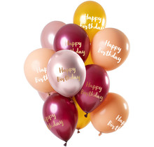 Ballonnen 'Happy Birthday' Roze-Goud 30cm - 12 stuks